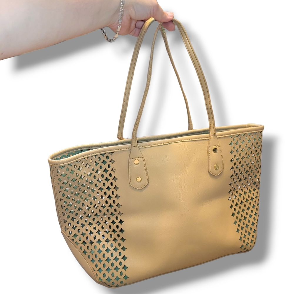 Big Buddha tote with teal lining